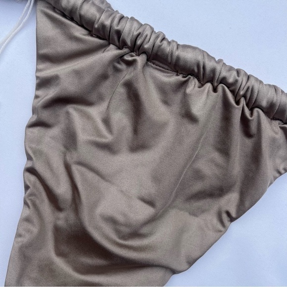 Good American Mink Shine Satin Ruched High Rise Bikini Bottoms Size 4/XLarge NWT - Picture 16 of 16